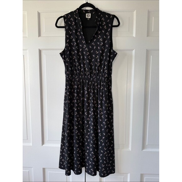 Anne Klein Dresses & Skirts - Anne Klein Black Pink Tan Floral Midi Maxi Dress Size 12 Stretch Knit Sleeveless